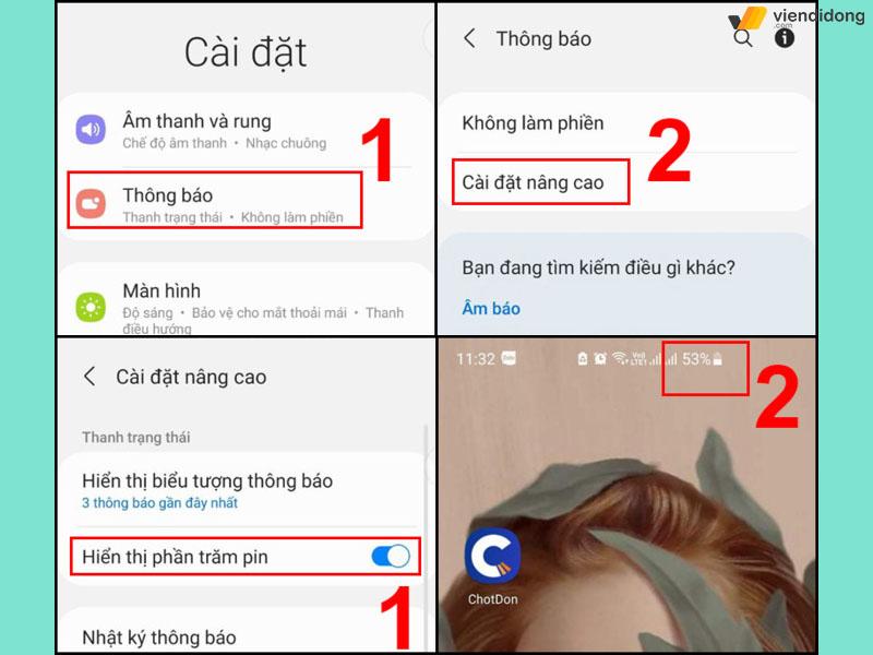 cách hiển thị phần trăm pin trên Samsung