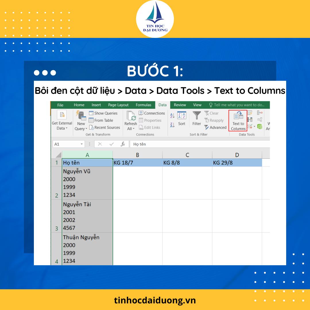 Tách dữ liệu trong 1 ô thành nhiều cột trong Excel