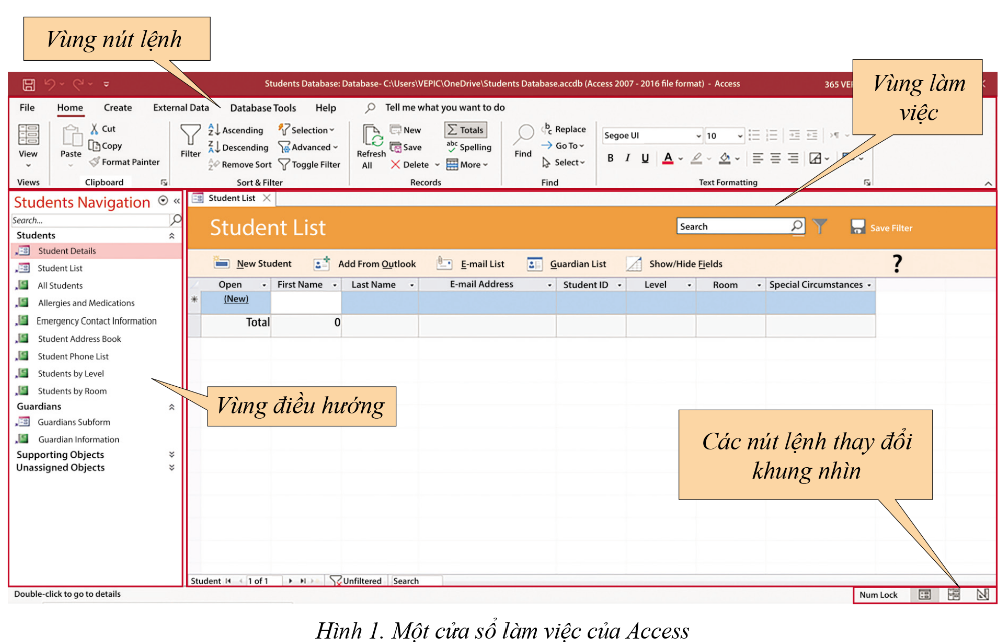 Bài 1. Làm quen với Microsoft Access trang 127, 128, 129 SGK Tin học 11 Tin học ứng dụng Cánh diều