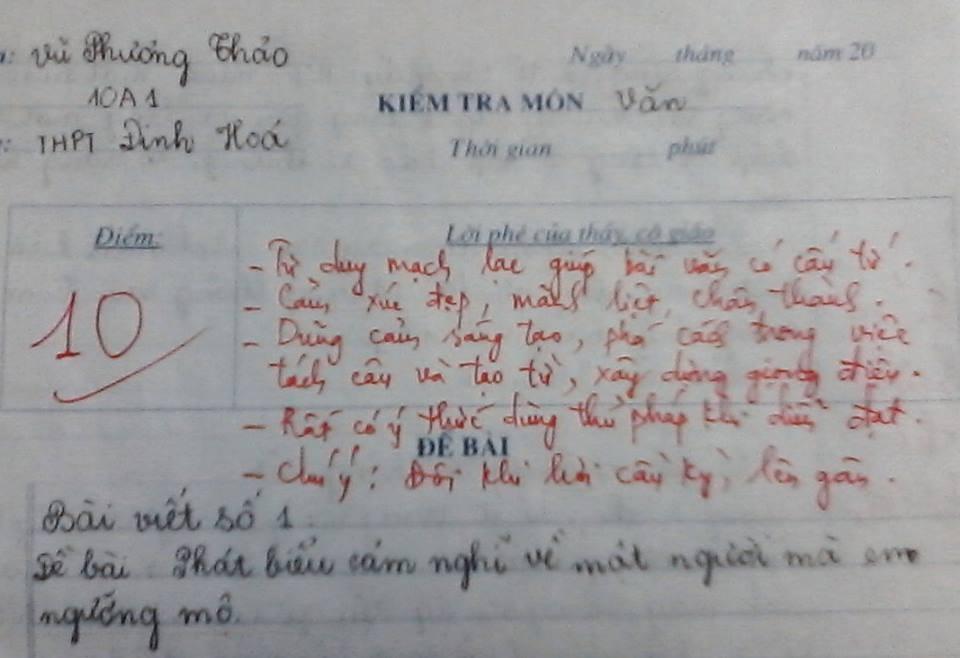 Bài văn điểm 10 khiến giáo viên nể phục