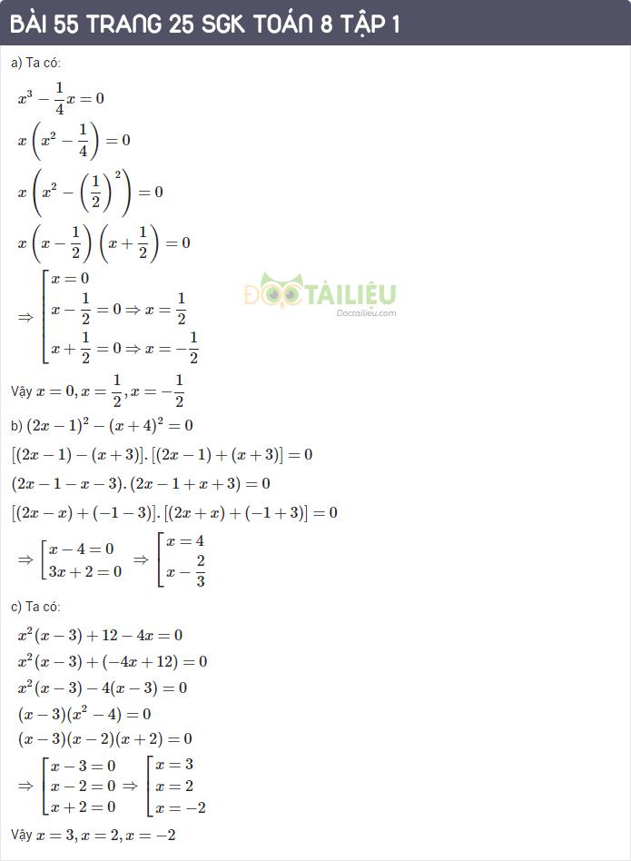 Bài 55 trang 25 SGK Toán 8 tập 1