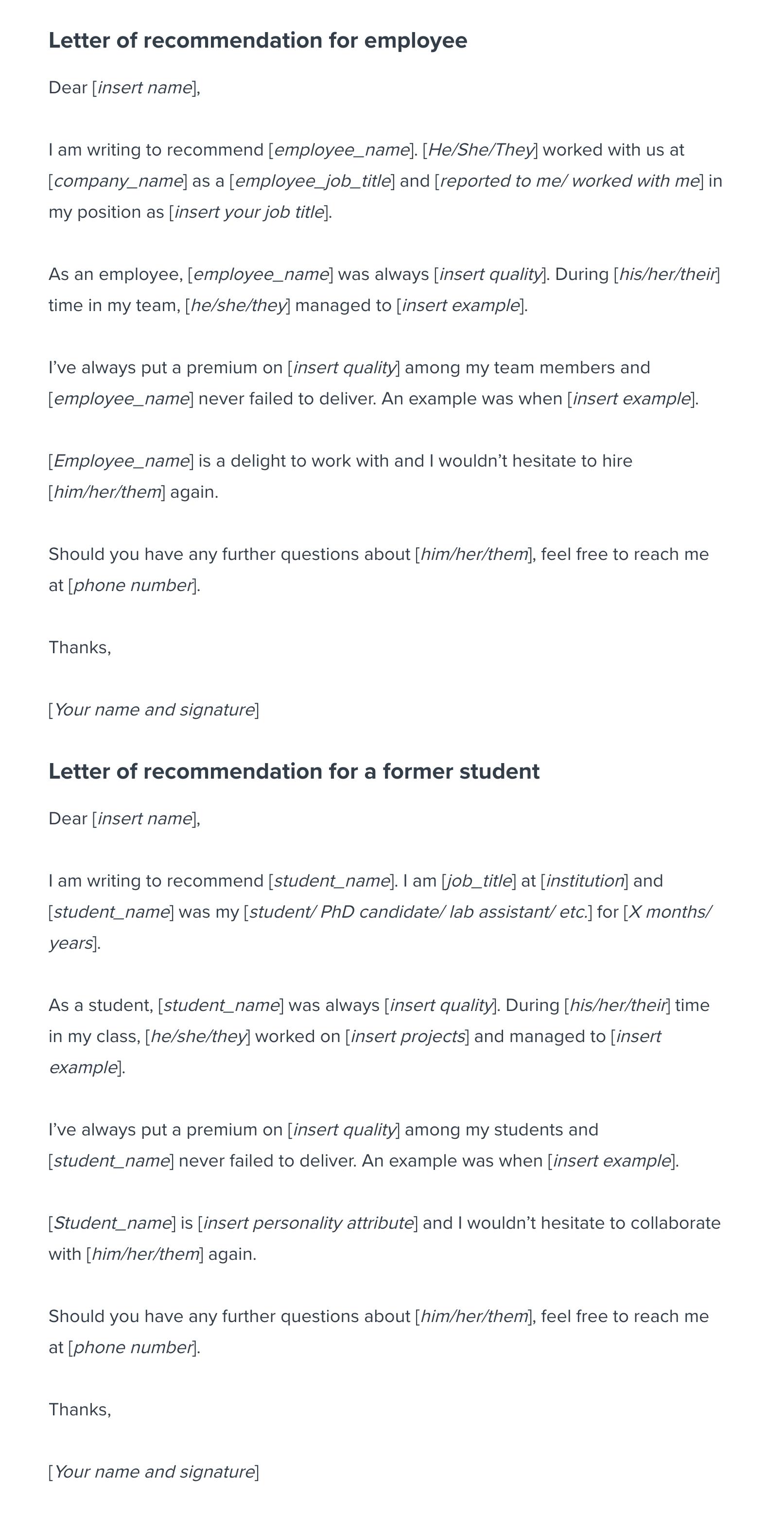 Letter of recommendation template