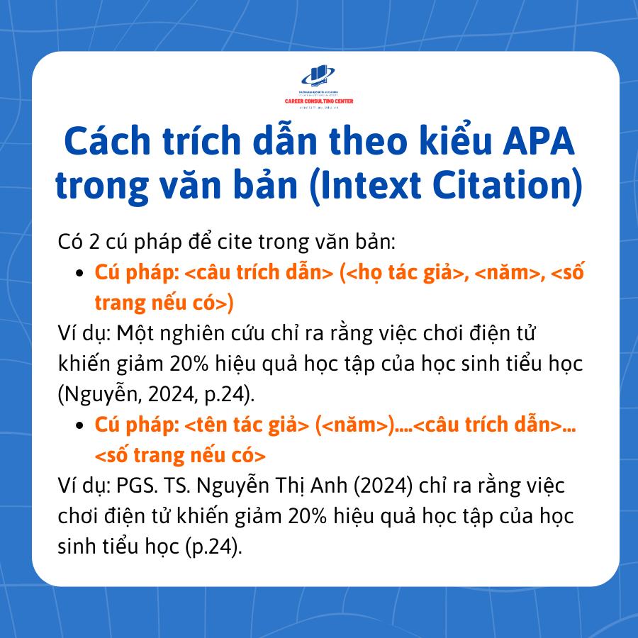 Cách trích dẫn theo kiểu APA trong văn bản (Intext Citation)